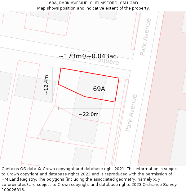 69A, PARK AVENUE, CHELMSFORD, CM1 2AB: Plot and title map