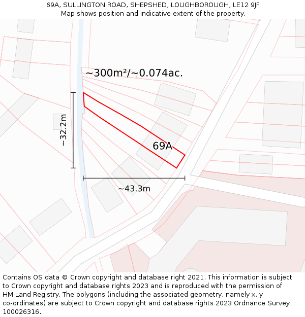 69A, SULLINGTON ROAD, SHEPSHED, LOUGHBOROUGH, LE12 9JF: Plot and title map