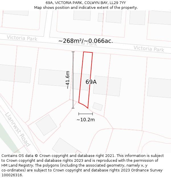 69A, VICTORIA PARK, COLWYN BAY, LL29 7YY: Plot and title map