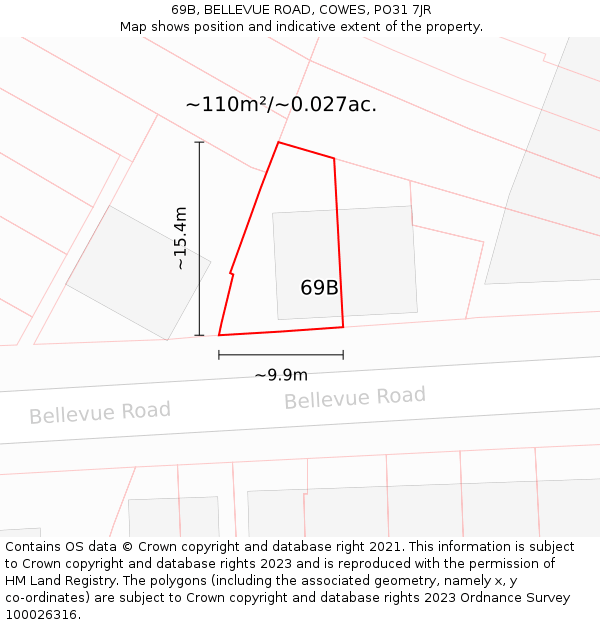 69B, BELLEVUE ROAD, COWES, PO31 7JR: Plot and title map