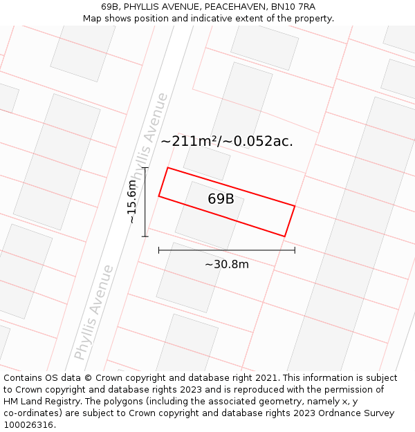 69B, PHYLLIS AVENUE, PEACEHAVEN, BN10 7RA: Plot and title map