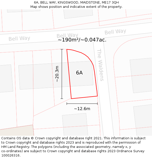 6A, BELL WAY, KINGSWOOD, MAIDSTONE, ME17 3QH: Plot and title map