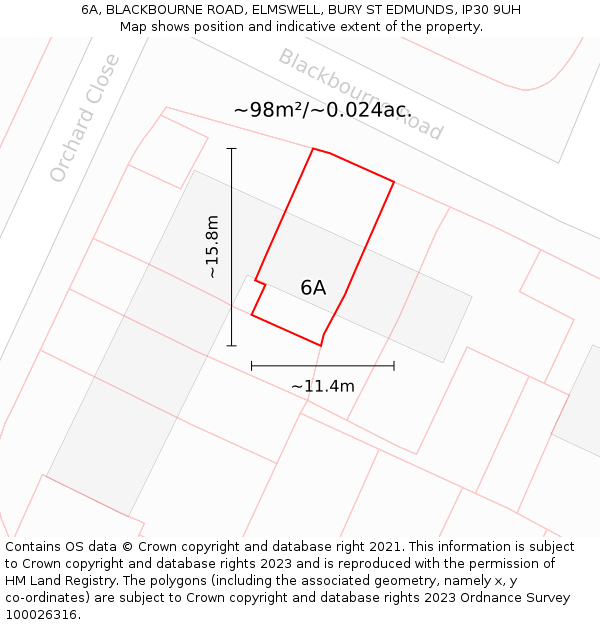 6A, BLACKBOURNE ROAD, ELMSWELL, BURY ST EDMUNDS, IP30 9UH: Plot and title map