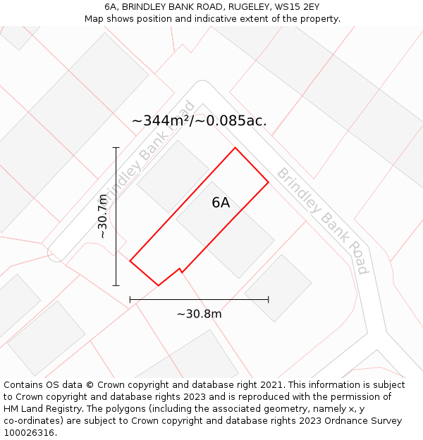 6A, BRINDLEY BANK ROAD, RUGELEY, WS15 2EY: Plot and title map