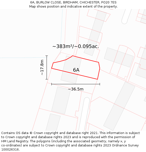 6A, BURLOW CLOSE, BIRDHAM, CHICHESTER, PO20 7ES: Plot and title map