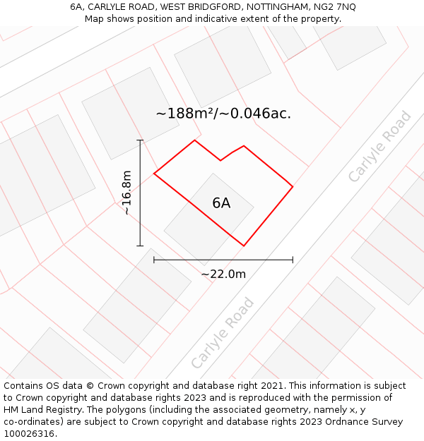 6A, CARLYLE ROAD, WEST BRIDGFORD, NOTTINGHAM, NG2 7NQ: Plot and title map