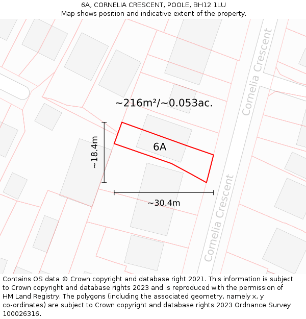 6A, CORNELIA CRESCENT, POOLE, BH12 1LU: Plot and title map