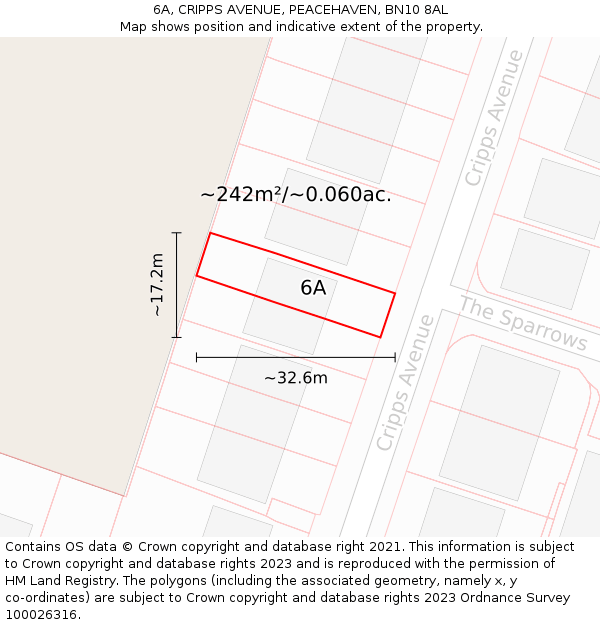 6A, CRIPPS AVENUE, PEACEHAVEN, BN10 8AL: Plot and title map