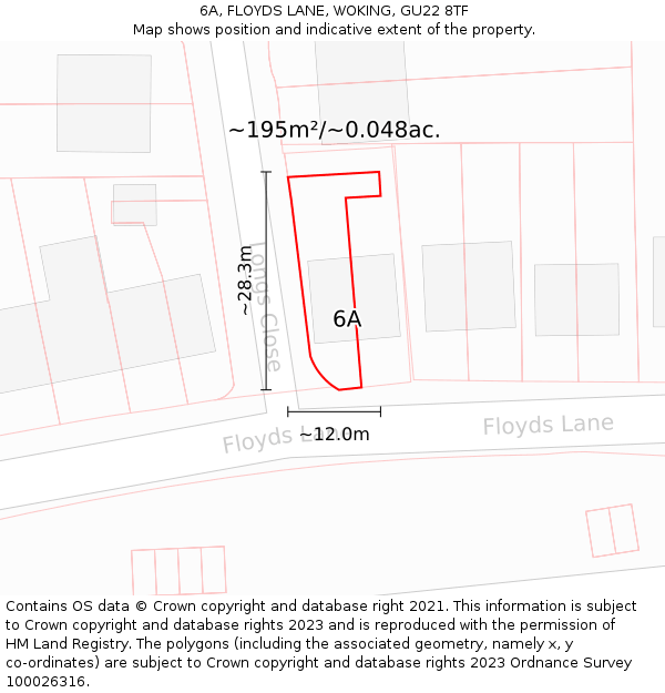 6A, FLOYDS LANE, WOKING, GU22 8TF: Plot and title map