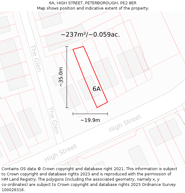 6A, HIGH STREET, PETERBOROUGH, PE2 8ER: Plot and title map