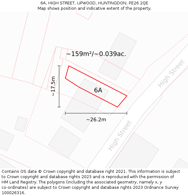 6A, HIGH STREET, UPWOOD, HUNTINGDON, PE26 2QE: Plot and title map