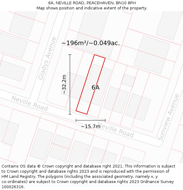 6A, NEVILLE ROAD, PEACEHAVEN, BN10 8PH: Plot and title map