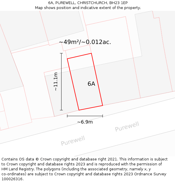 6A, PUREWELL, CHRISTCHURCH, BH23 1EP: Plot and title map