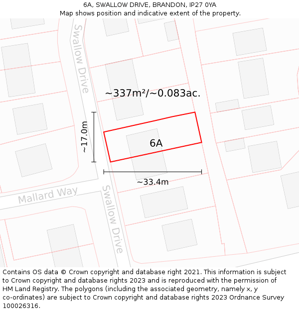 6A, SWALLOW DRIVE, BRANDON, IP27 0YA: Plot and title map