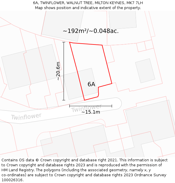 6A, TWINFLOWER, WALNUT TREE, MILTON KEYNES, MK7 7LH: Plot and title map