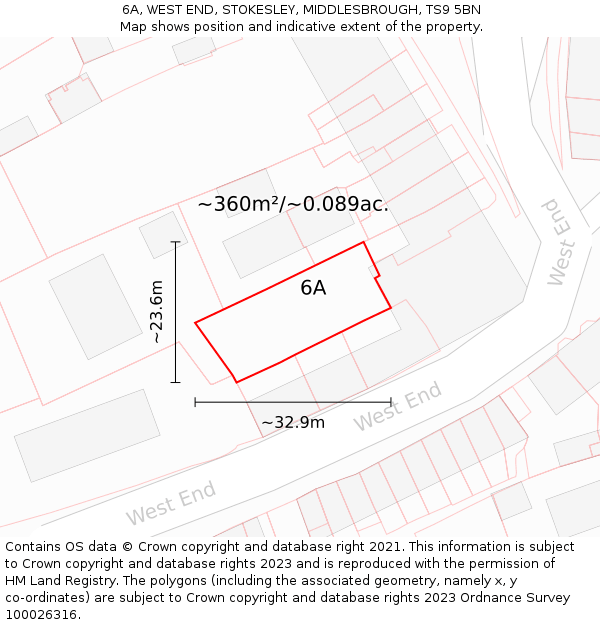 6A, WEST END, STOKESLEY, MIDDLESBROUGH, TS9 5BN: Plot and title map