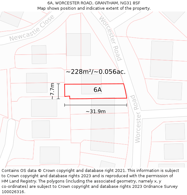 6A, WORCESTER ROAD, GRANTHAM, NG31 8SF: Plot and title map