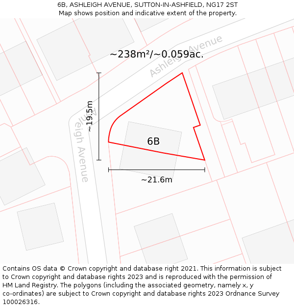 6B, ASHLEIGH AVENUE, SUTTON-IN-ASHFIELD, NG17 2ST: Plot and title map