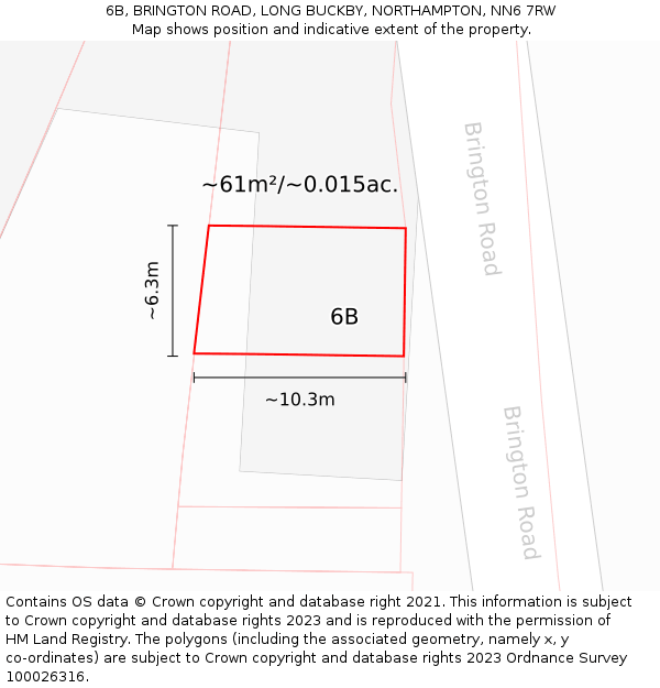 6B, BRINGTON ROAD, LONG BUCKBY, NORTHAMPTON, NN6 7RW: Plot and title map