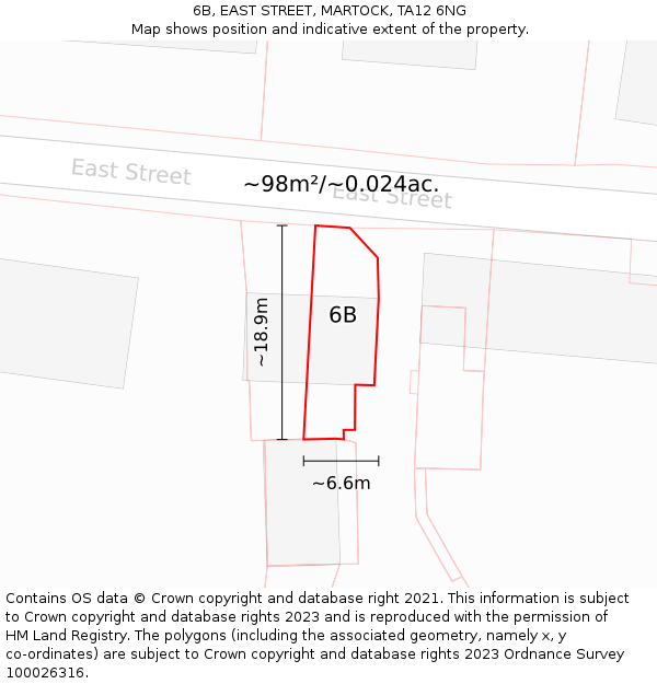 6B, EAST STREET, MARTOCK, TA12 6NG: Plot and title map