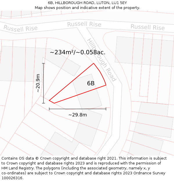 6B, HILLBOROUGH ROAD, LUTON, LU1 5EY: Plot and title map