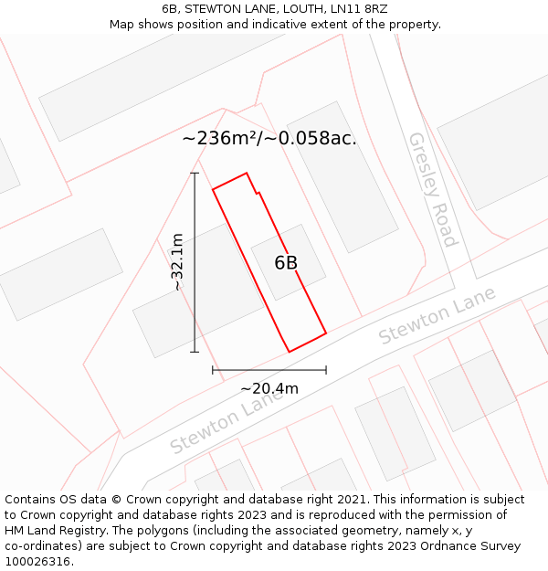 6B, STEWTON LANE, LOUTH, LN11 8RZ: Plot and title map