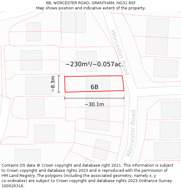 6B, WORCESTER ROAD, GRANTHAM, NG31 8SF: Plot and title map