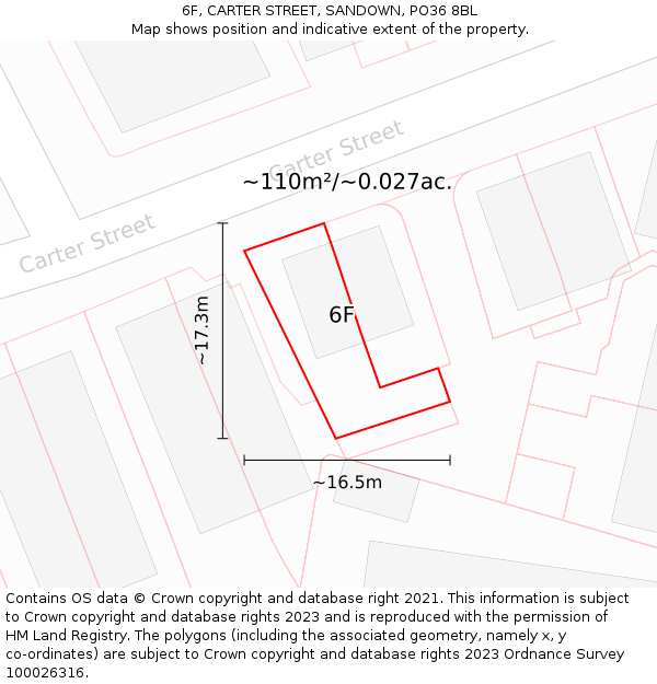 6F, CARTER STREET, SANDOWN, PO36 8BL: Plot and title map