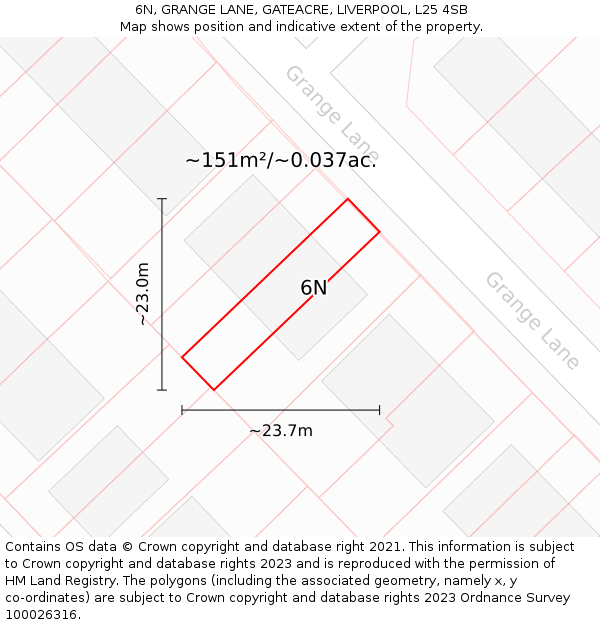 6N, GRANGE LANE, GATEACRE, LIVERPOOL, L25 4SB: Plot and title map