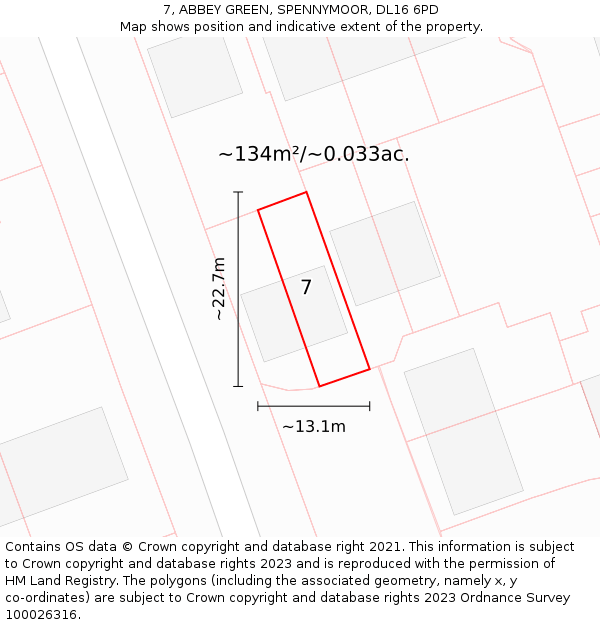 7, ABBEY GREEN, SPENNYMOOR, DL16 6PD: Plot and title map