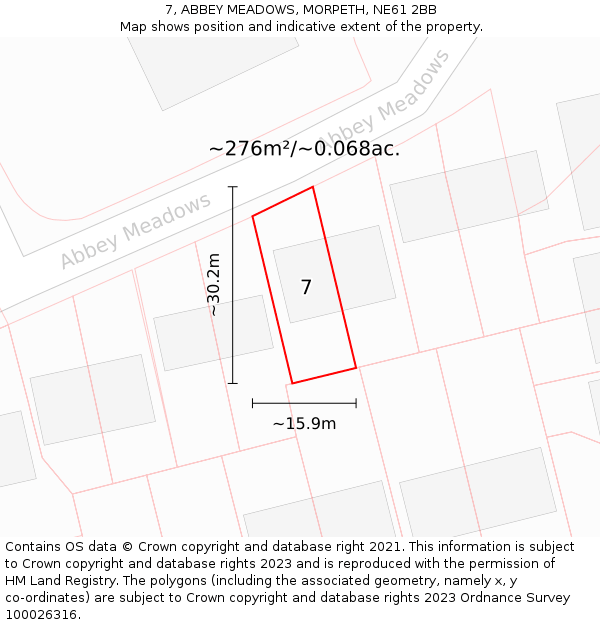 7, ABBEY MEADOWS, MORPETH, NE61 2BB: Plot and title map