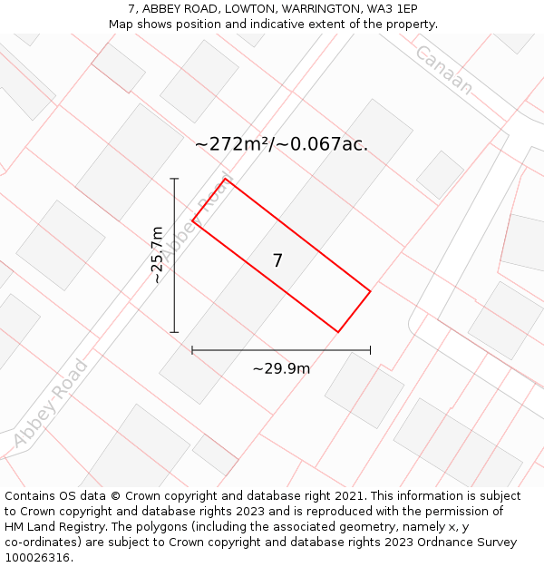 7, ABBEY ROAD, LOWTON, WARRINGTON, WA3 1EP: Plot and title map