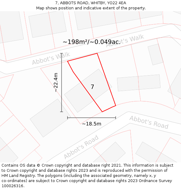 7, ABBOTS ROAD, WHITBY, YO22 4EA: Plot and title map