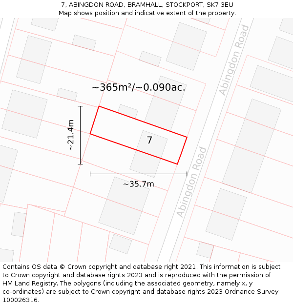 7, ABINGDON ROAD, BRAMHALL, STOCKPORT, SK7 3EU: Plot and title map