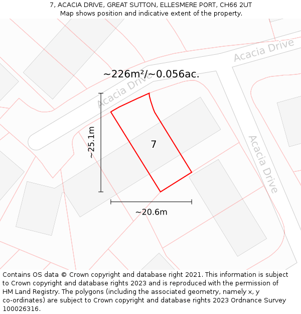 7, ACACIA DRIVE, GREAT SUTTON, ELLESMERE PORT, CH66 2UT: Plot and title map