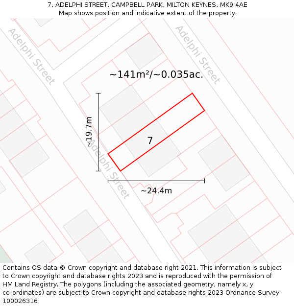 7, ADELPHI STREET, CAMPBELL PARK, MILTON KEYNES, MK9 4AE: Plot and title map