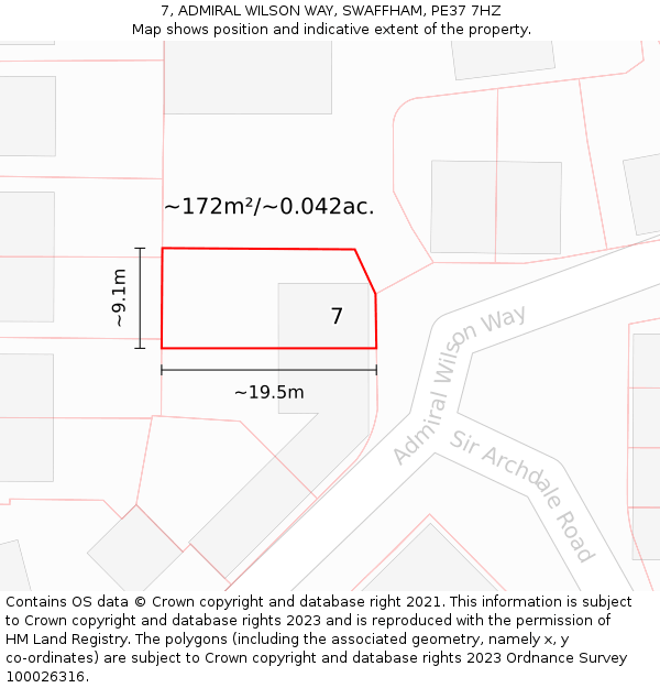 7, ADMIRAL WILSON WAY, SWAFFHAM, PE37 7HZ: Plot and title map