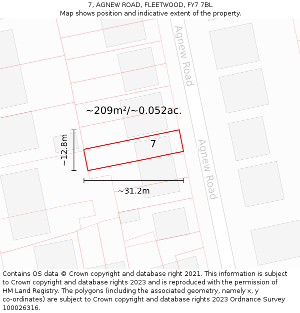 7, AGNEW ROAD, FLEETWOOD, FY7 7BL: Plot and title map