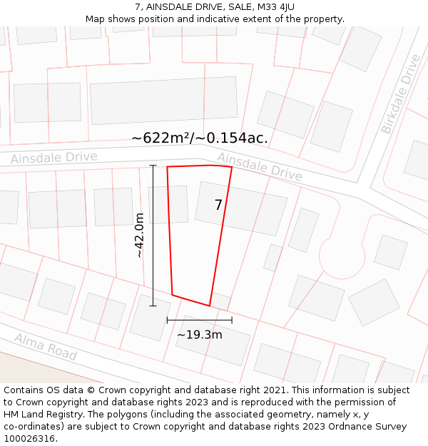 7, AINSDALE DRIVE, SALE, M33 4JU: Plot and title map