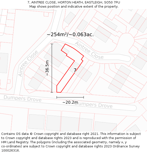 7, AINTREE CLOSE, HORTON HEATH, EASTLEIGH, SO50 7PU: Plot and title map