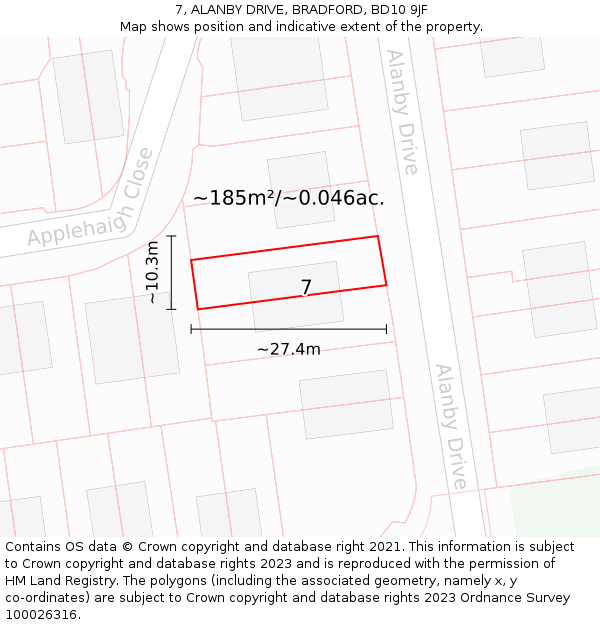 7, ALANBY DRIVE, BRADFORD, BD10 9JF: Plot and title map