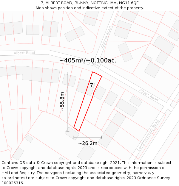 7, ALBERT ROAD, BUNNY, NOTTINGHAM, NG11 6QE: Plot and title map