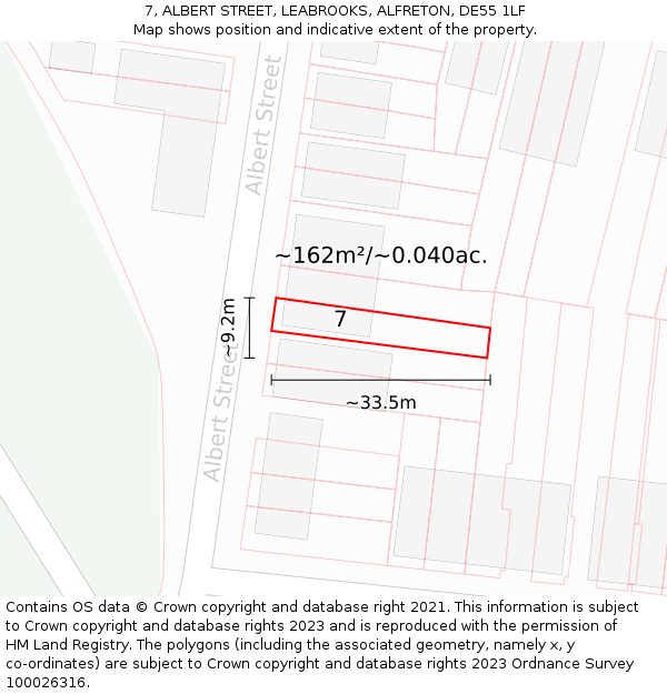 7, ALBERT STREET, LEABROOKS, ALFRETON, DE55 1LF: Plot and title map