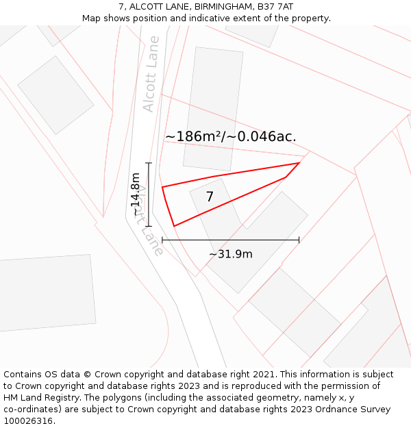 7, ALCOTT LANE, BIRMINGHAM, B37 7AT: Plot and title map