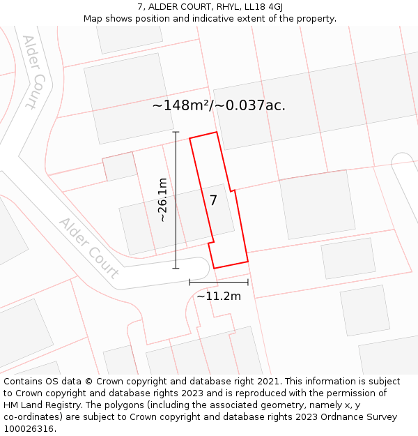 7, ALDER COURT, RHYL, LL18 4GJ: Plot and title map