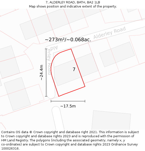 7, ALDERLEY ROAD, BATH, BA2 1LB: Plot and title map