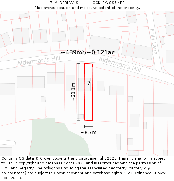 7, ALDERMANS HILL, HOCKLEY, SS5 4RP: Plot and title map