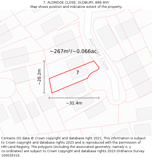 7, ALDRIDGE CLOSE, OLDBURY, B68 9NY: Plot and title map