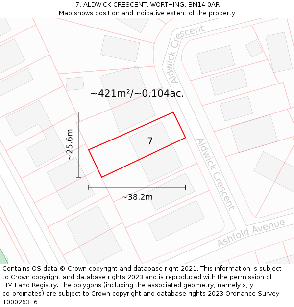 7, ALDWICK CRESCENT, WORTHING, BN14 0AR: Plot and title map