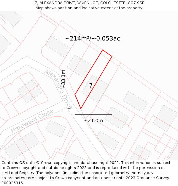 7, ALEXANDRA DRIVE, WIVENHOE, COLCHESTER, CO7 9SF: Plot and title map